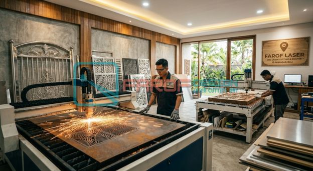 Workshop Farof Laser Denpasar Bali melayani jasa laser cutting profesional untuk kebutuhan arsitektur dan interior