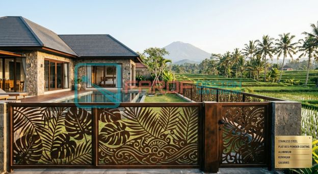 Pagar Laser Cutting Minimalis dari Plat Besi di Bali