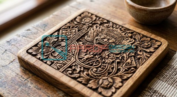 Hasil grafir kayu custom untuk souvenir wedding eksklusif di Farof Laser Bali