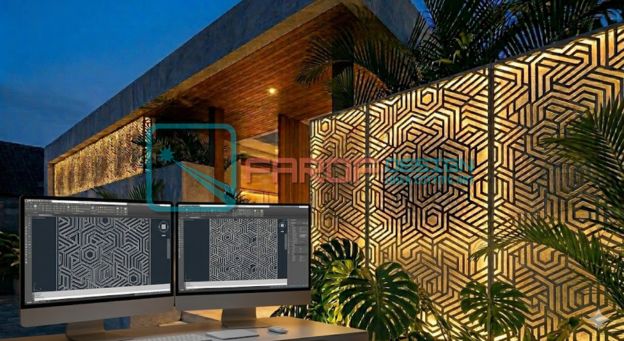 Tampilan layar software desain CorelDRAW yang menampilkan proses persiapan file vektor (CDR) untuk jasa CNC router custom di workshop Farof Laser Denpasar Bali