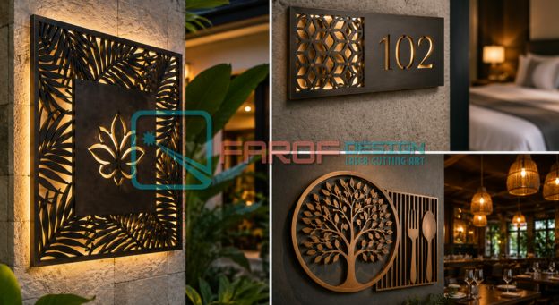 laser cutting custom signage untuk hotel villa dan restoran